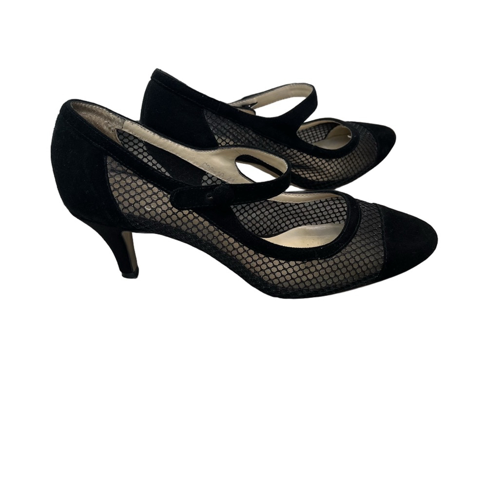 CINTI Made in Italy Black Mesh & Suede Mary Jane Kitten Heels Size 41 = US 10.5